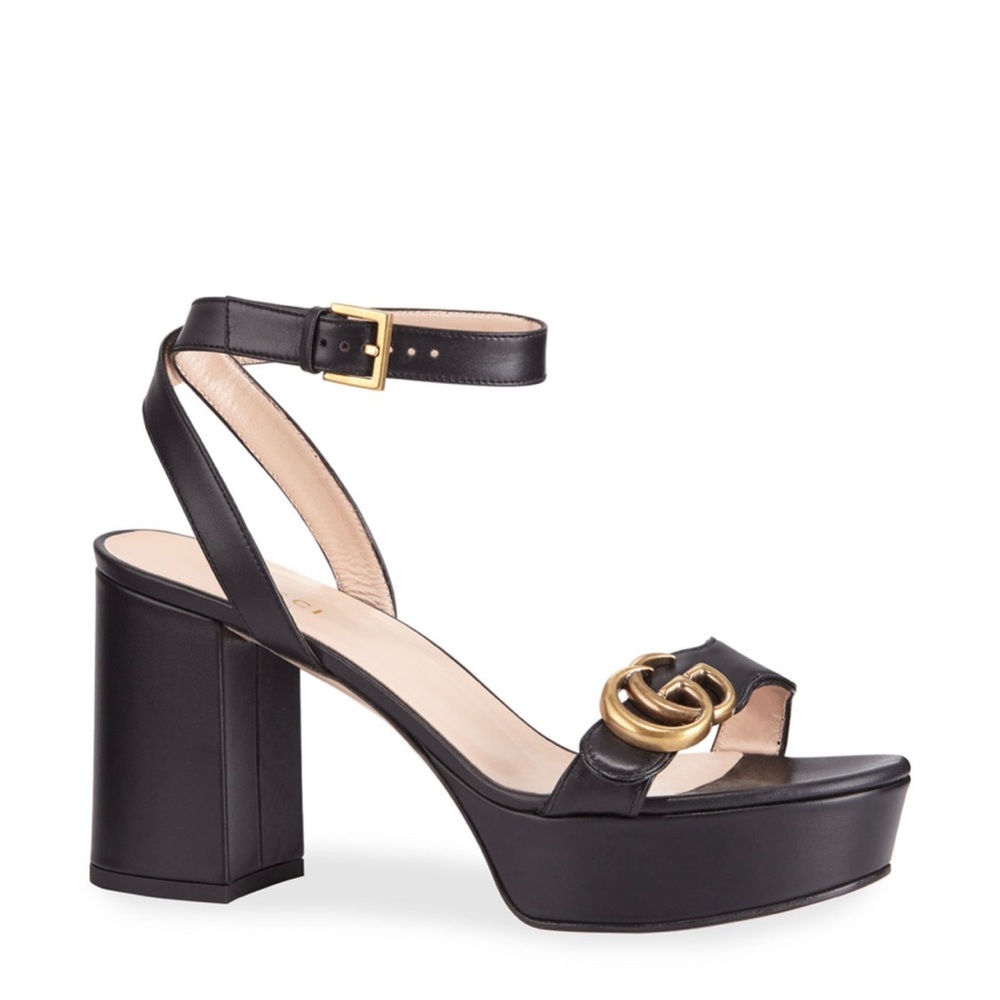 Gucci Marmont Ankle-Wrap Platform Sandals
